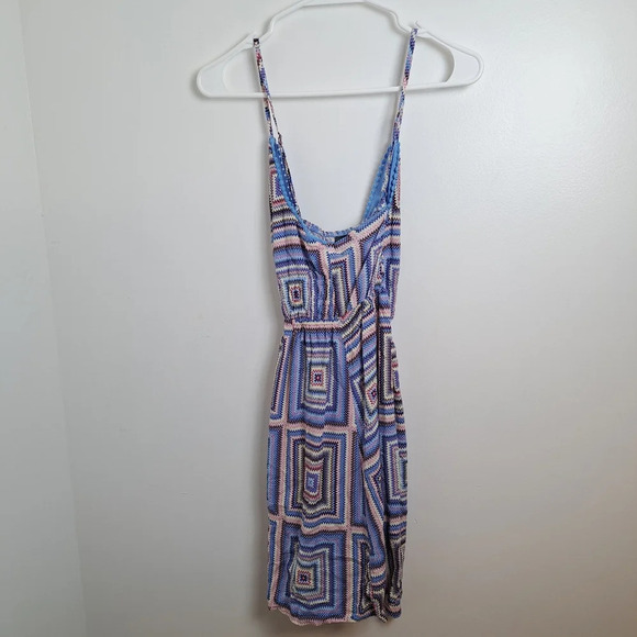 Wild Fable White Purple Geometric Babydoll Fit & Flare Mini Dress Size Medium - Picture 4 of 6